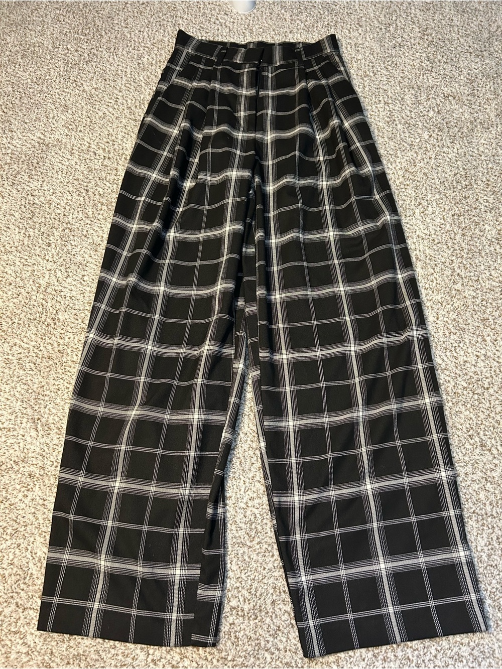 Garage Black and White Plaid Wide-Leg Chinos